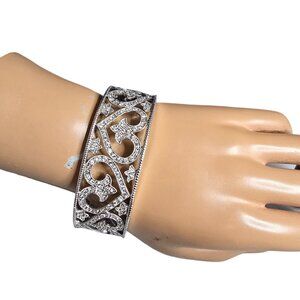 Joseph Esposito ESPO Sterling Silver CZ Heart Open Cuff Bracelet